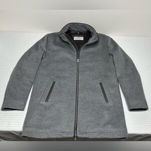 Authentic DI BELLO Italy 100% Virgin Wool Leather Trim Coat Women's IT 52 US 18